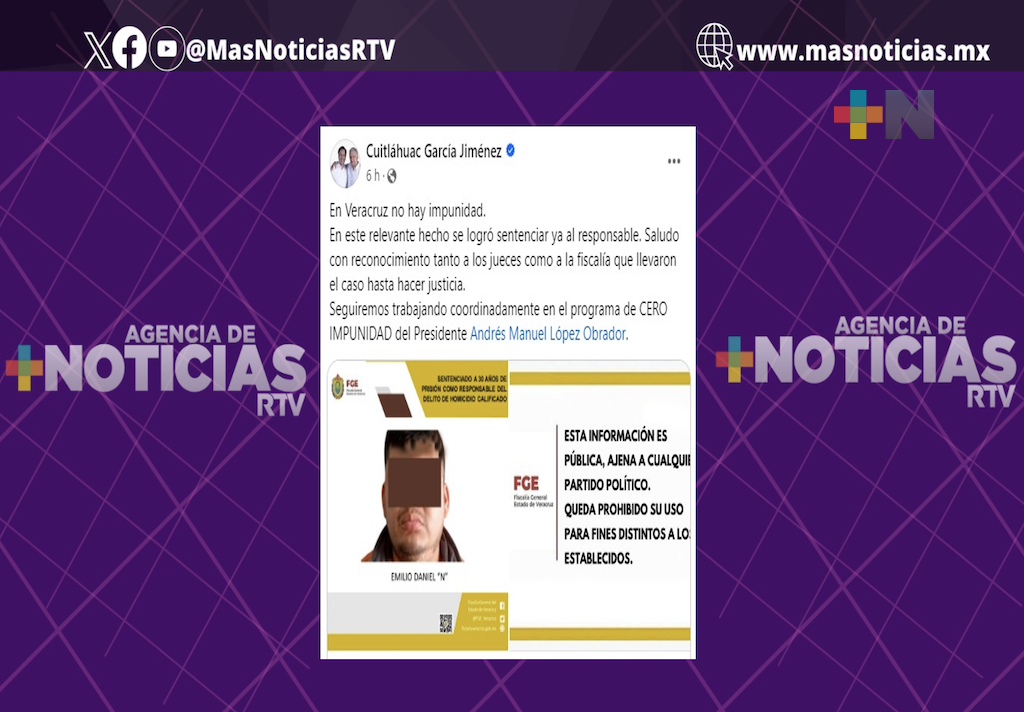 En Veracruz no hay impunidad, se hace justicia: Cuitláhuac García